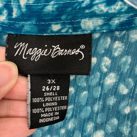 Maggie Barnes Blue Abstract V Neck Soft Preppy Popover Blouse 3X - Picture 2 of 10